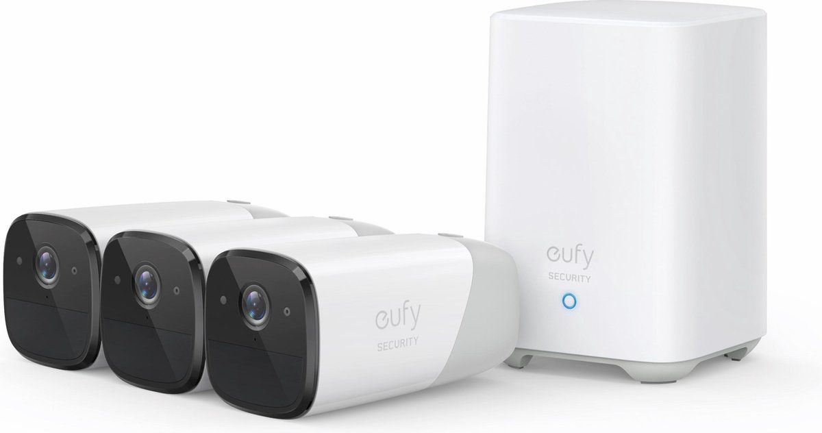 Eufy Cam 2 Pro 2K Draadloze Beveiligingsset - Inclusief Homebase en 3 Camera's - Wit